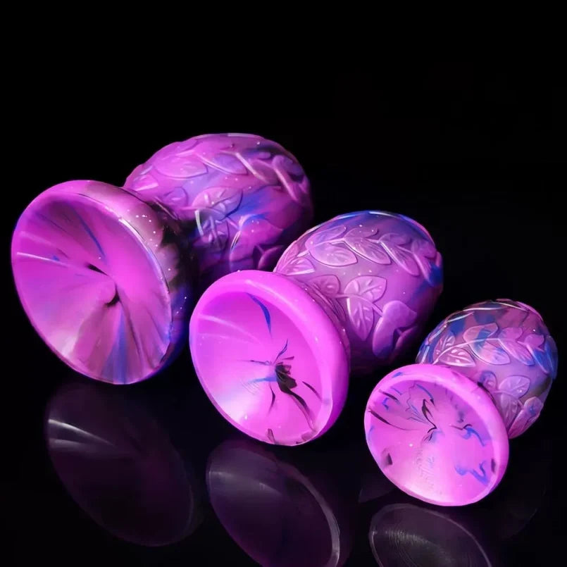 Domlust Purple Marble Fist Dildo – Platinum Silicone Leaf-Embossed Anal Butt Plug 3 Sizes S-L BDSM Fetish Sex Toy