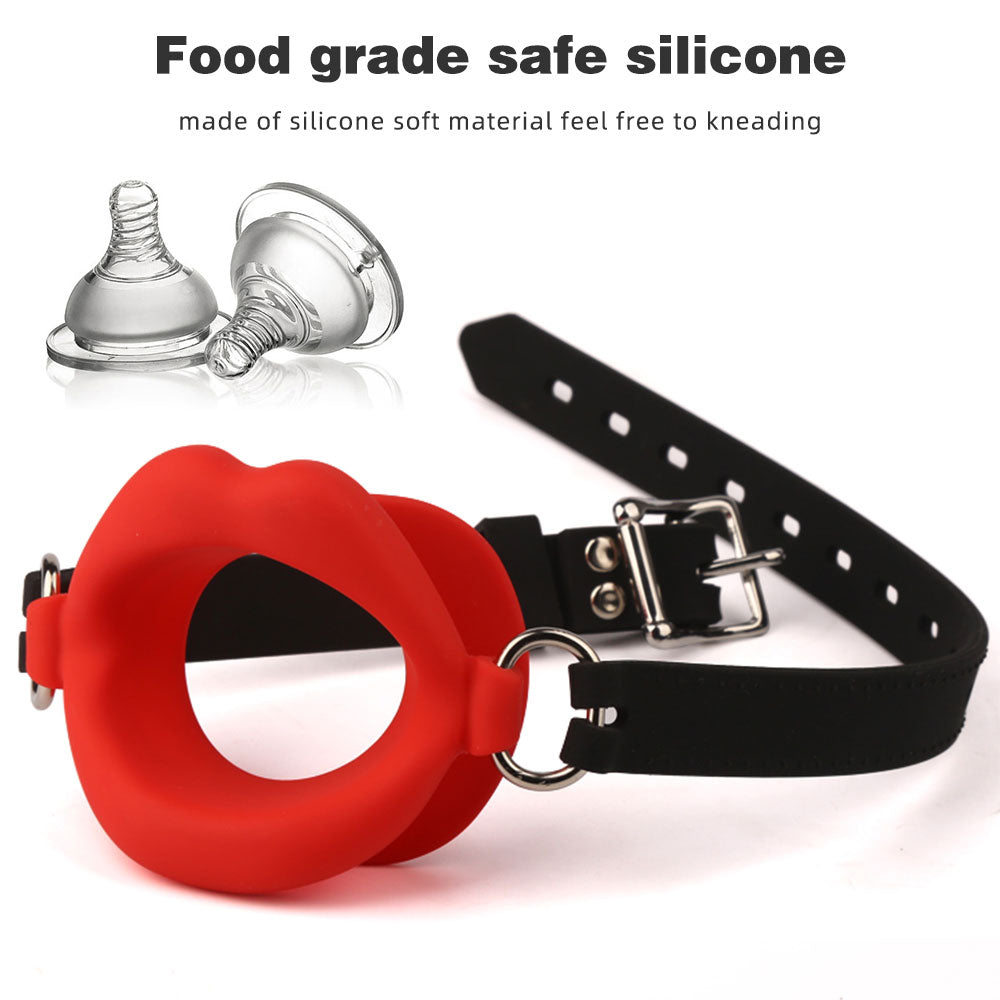 Fantasy Red Lip Ball Gag  - Leather Belt Bondage Restriants Oral Sex Toys