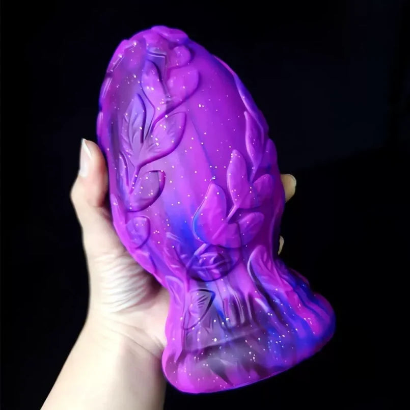 Domlust Purple Marble Fist Dildo – Platinum Silicone Leaf-Embossed Anal Butt Plug 3 Sizes S-L BDSM Fetish Sex Toy