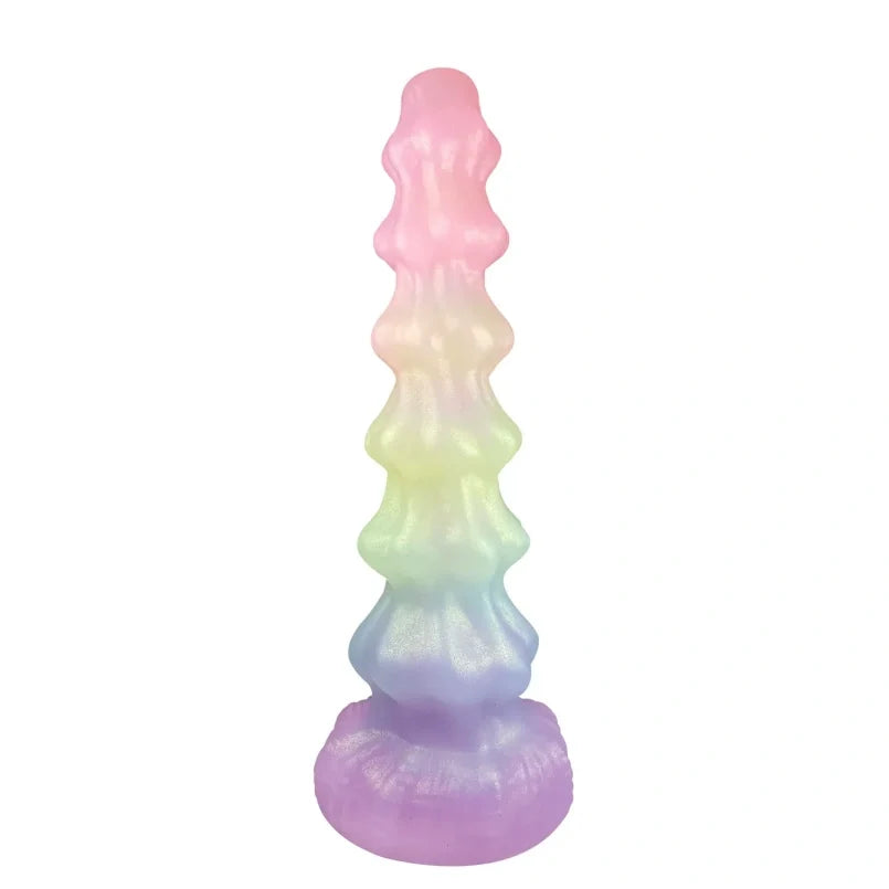 Dragon Pagoda Anal Beads Butt Plug – Platinum Silicone Fantasy Dildo with Suction Cup | Domlust