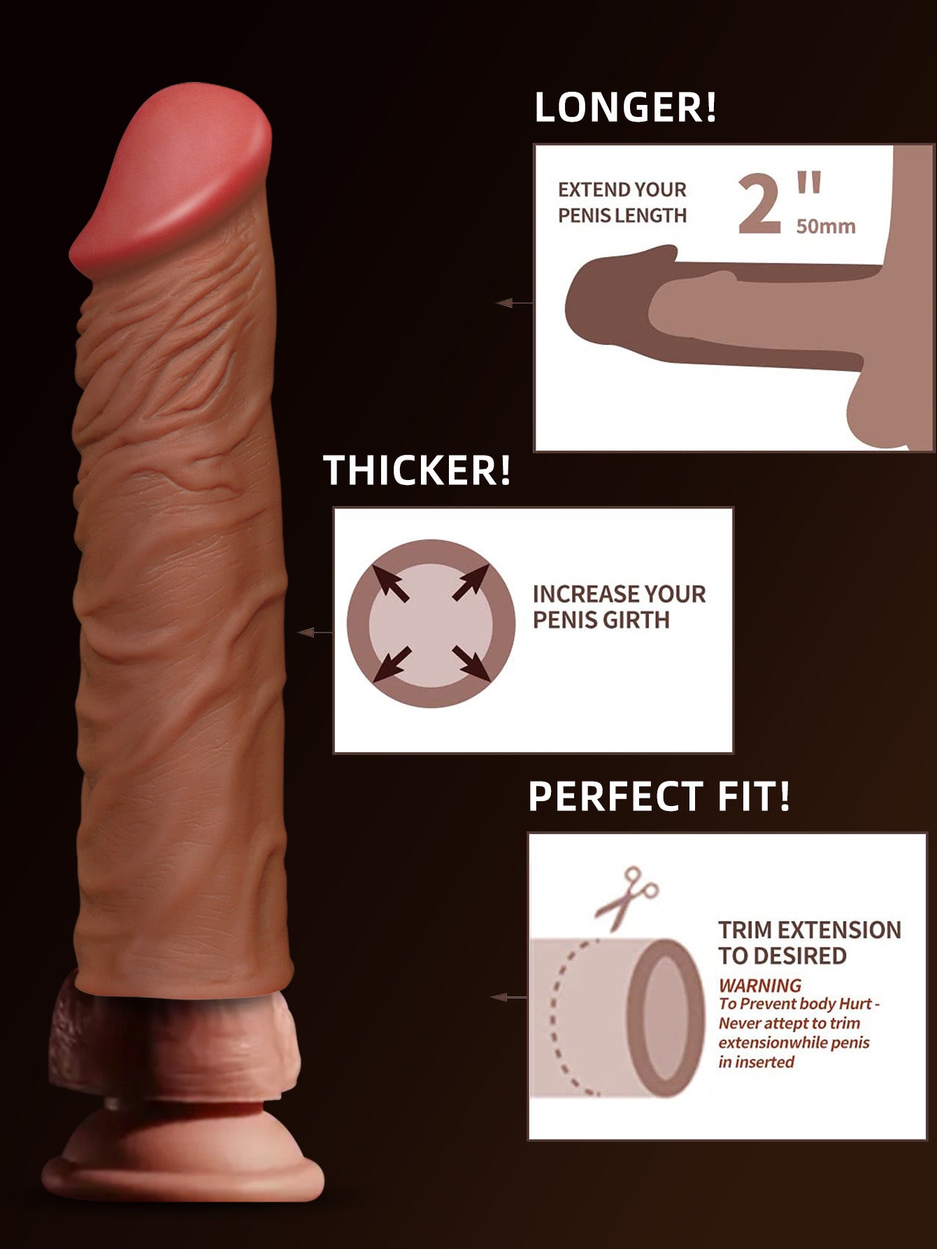 Realistic Cock Sleeve Condom Male Sex Toys - Life Size Penis Sheath Premium Enlarger