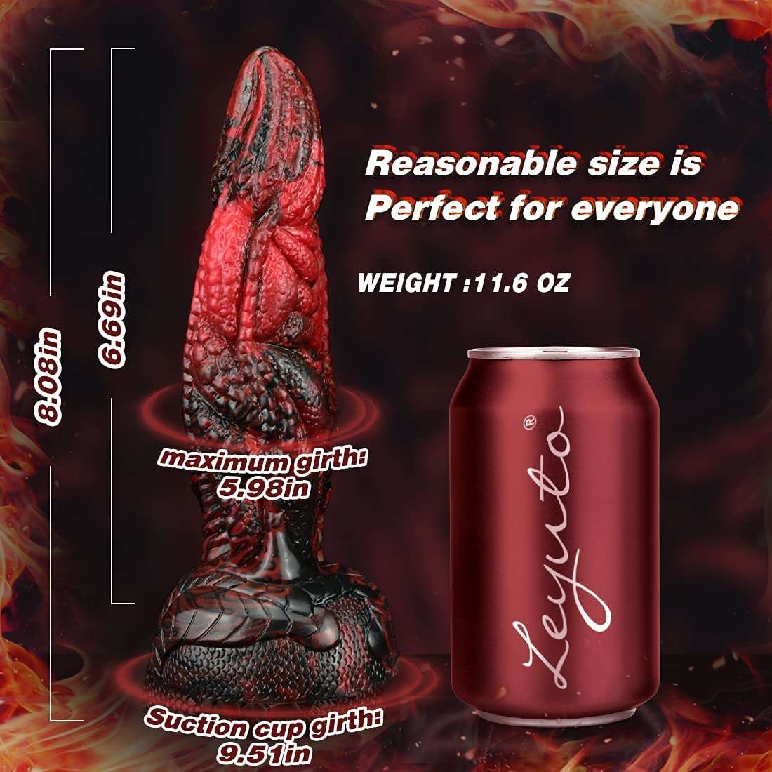Domlust Volcanic Realistic Dildos, Huge Anal Dildo with Strong Sucker, Red-Black