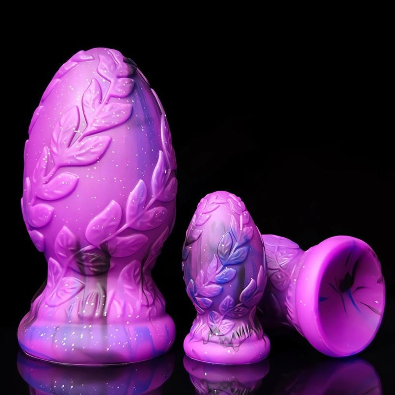 Domlust Purple Marble Fist Dildo – Platinum Silicone Leaf-Embossed Anal Butt Plug 3 Sizes S-L BDSM Fetish Sex Toy