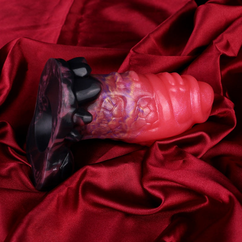 Blood-Red Fantasy Dildo | Platinum Silicone Armor Scale Strap-On Anal Butt Plug by Domlust