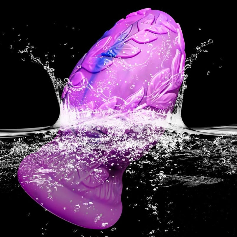 Domlust Purple Marble Fist Dildo – Platinum Silicone Leaf-Embossed Anal Butt Plug 3 Sizes S-L BDSM Fetish Sex Toy