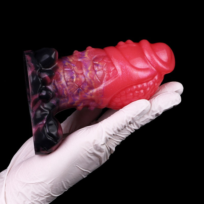 Blood-Red Fantasy Dildo | Platinum Silicone Armor Scale Strap-On Anal Butt Plug by Domlust