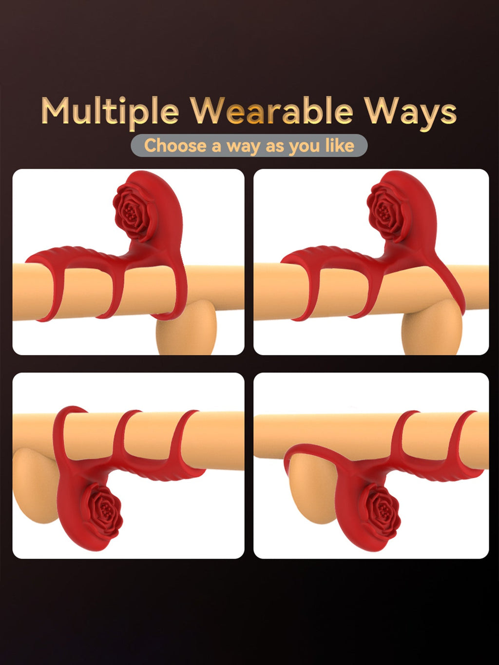 Triple Cockring Vibrating Penis Sleeve - APP Remoter Control Clit Stimulator Rose Toy