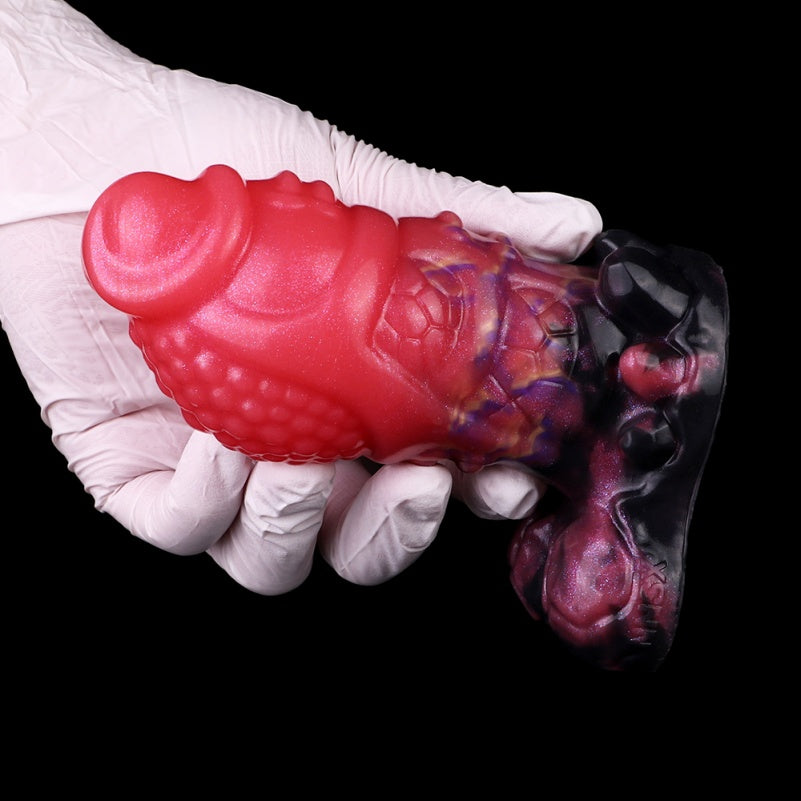 Blood-Red Fantasy Dildo | Platinum Silicone Armor Scale Strap-On Anal Butt Plug by Domlust