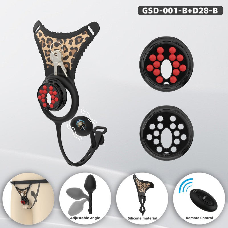 Flat Head Silicone Chastity Harness with Vibrating Plug & Remote Control-GSD Series