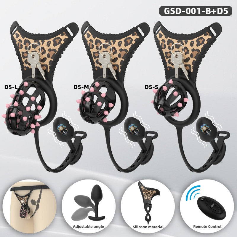 Spiked Chastity Cage Harness Set with Remote Vibrating Anal Plug GSD