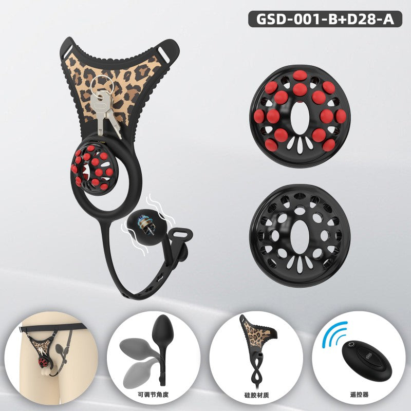 Silicone Chastity Thong Set with Vibrating Plug & Soft Spike Cage-GSD Series