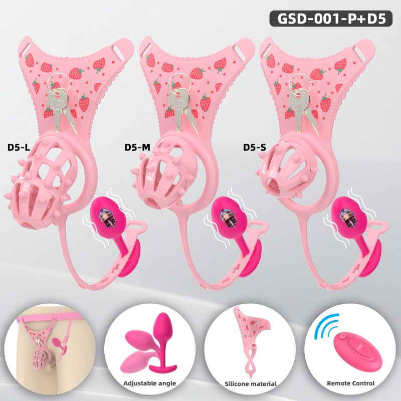 Spiked Chastity Cage Harness Set with Remote Vibrating Anal Plug GSD
