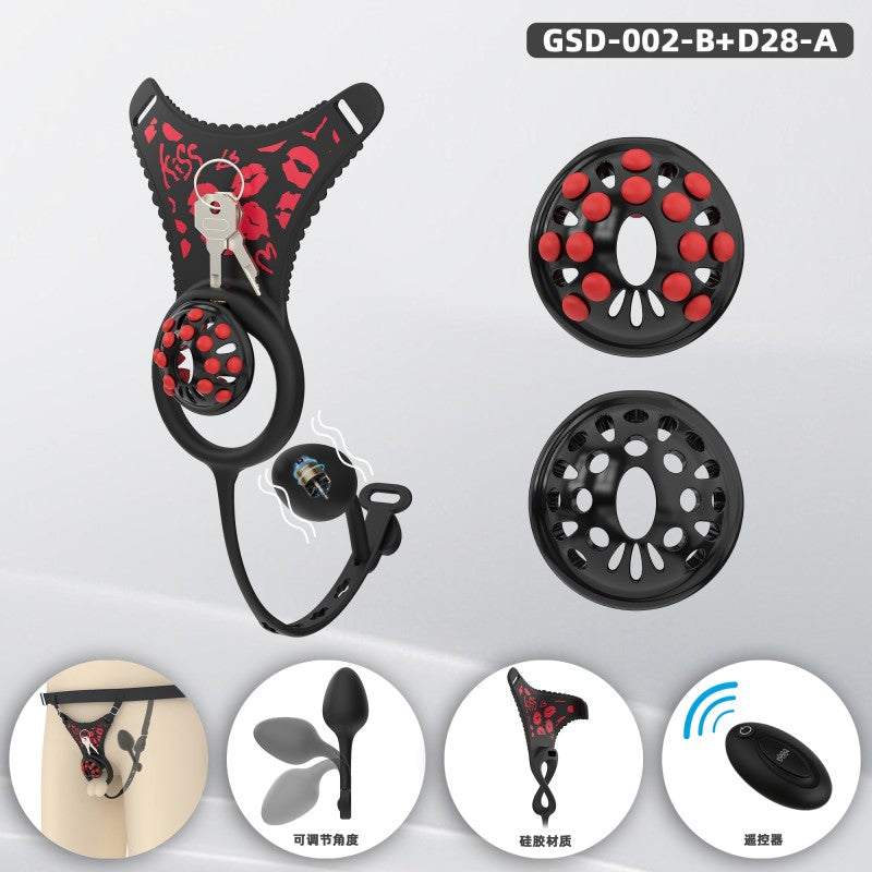 Silicone Chastity Thong Set with Vibrating Plug & Soft Spike Cage-GSD Series