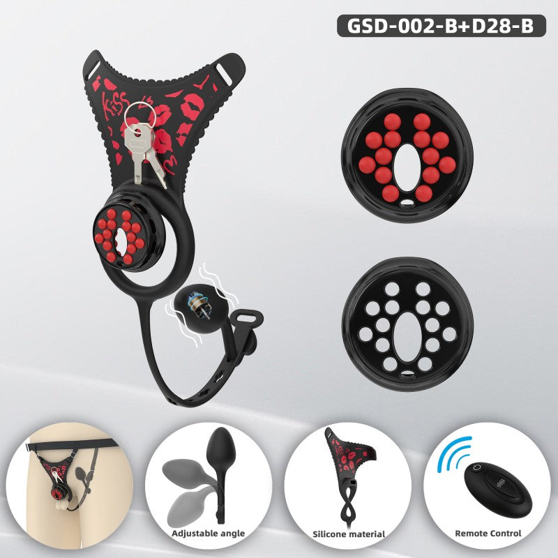 Flat Head Silicone Chastity Harness with Vibrating Plug & Remote Control-GSD Series