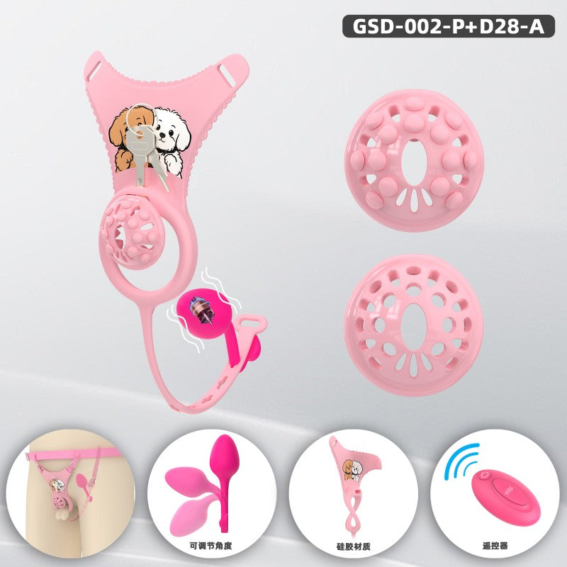 Silicone Chastity Thong Set with Vibrating Plug & Soft Spike Cage-GSD Series