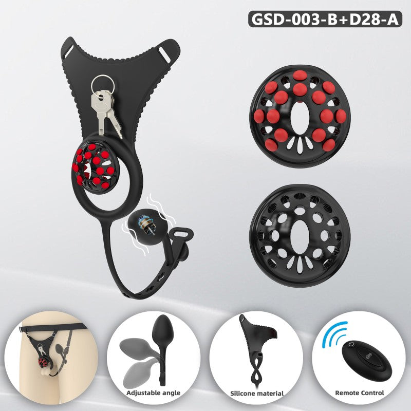 Silicone Chastity Thong Set with Vibrating Plug & Soft Spike Cage-GSD Series