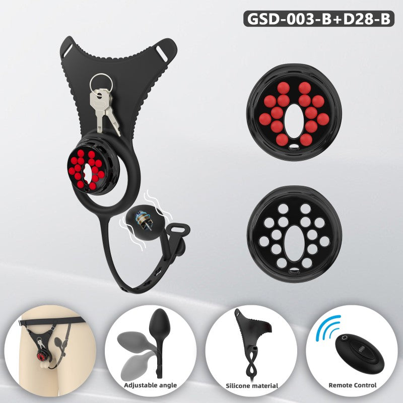 Flat Head Silicone Chastity Harness with Vibrating Plug & Remote Control-GSD Series