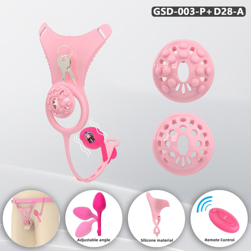 Silicone Chastity Thong Set with Vibrating Plug & Soft Spike Cage-GSD Series