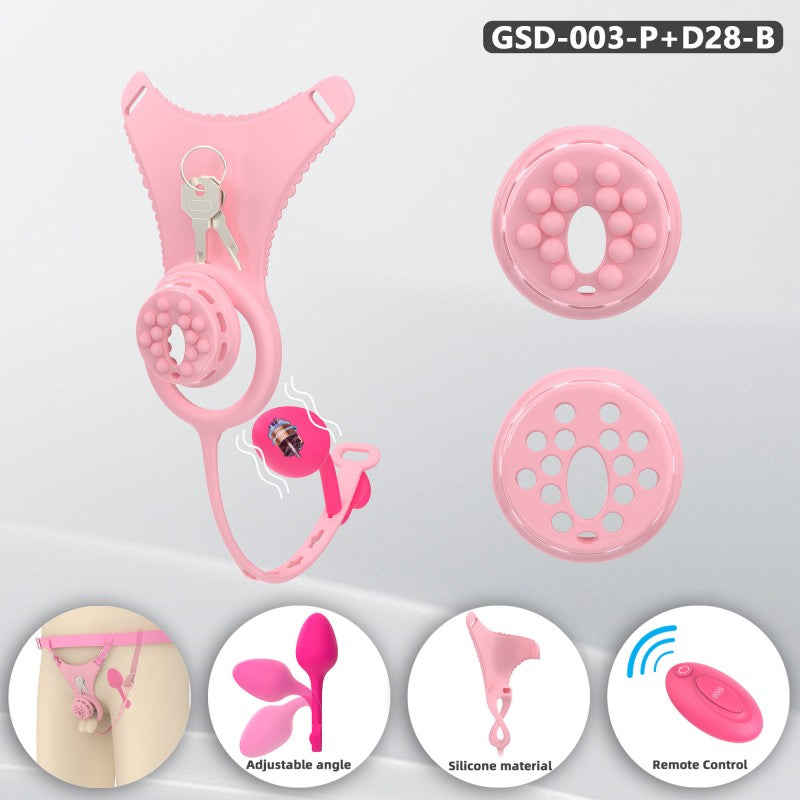 Flat Head Silicone Chastity Harness with Vibrating Plug & Remote Control-GSD Series