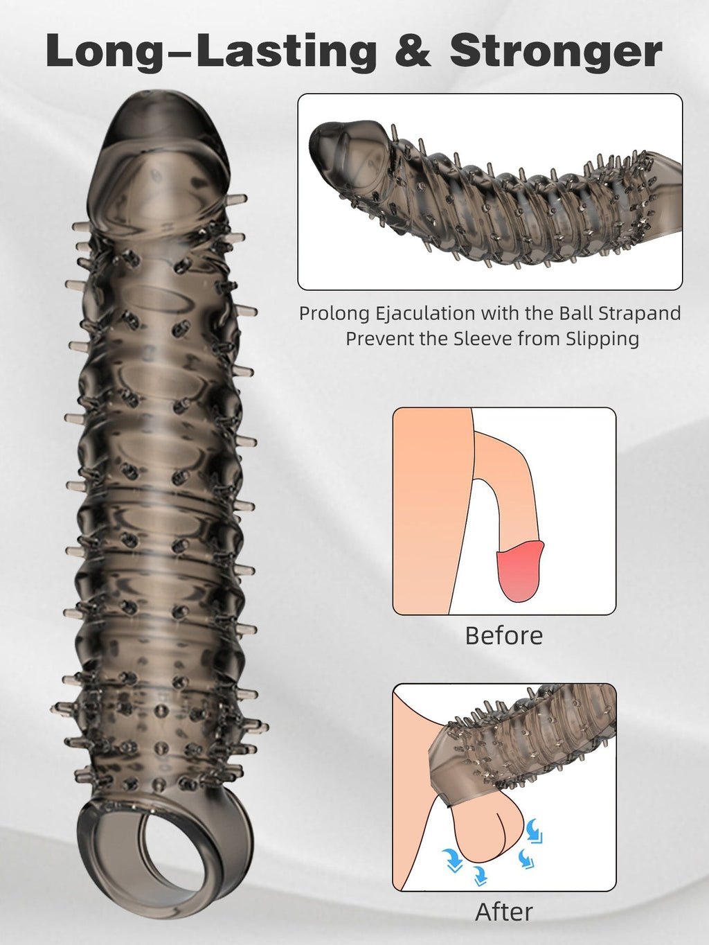 Knotted Dildo Stretchy Cock Sleeve - Jelly Penis Extender Sheath Sex Toy for Men Gay