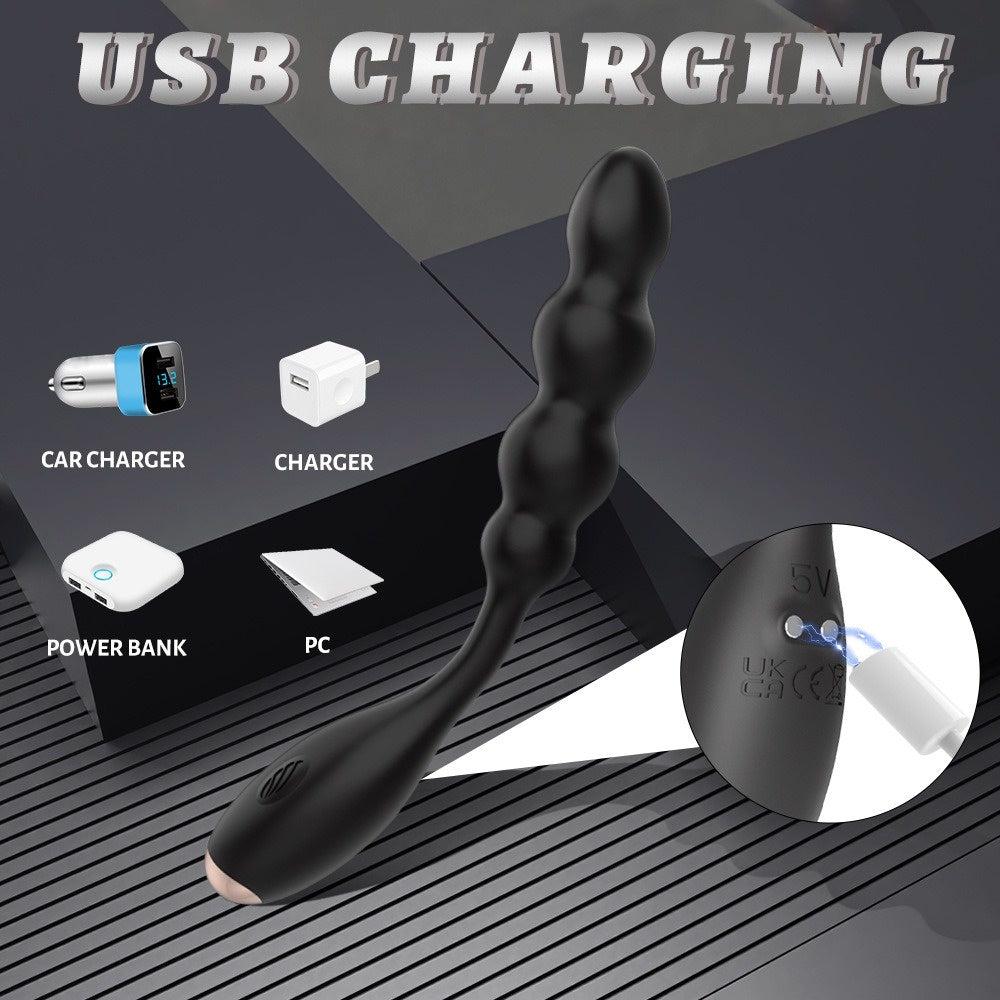 Black Silicone Anal Beads Vibrating Butt Plug - Stimulating Male Prostate Massager