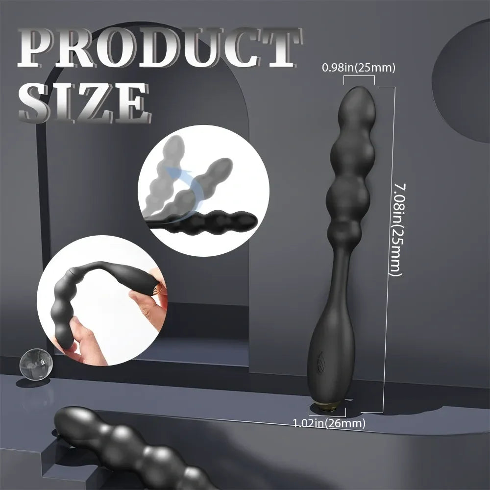 Black Silicone Anal Beads Vibrating Butt Plug - Stimulating Male Prostate Massager