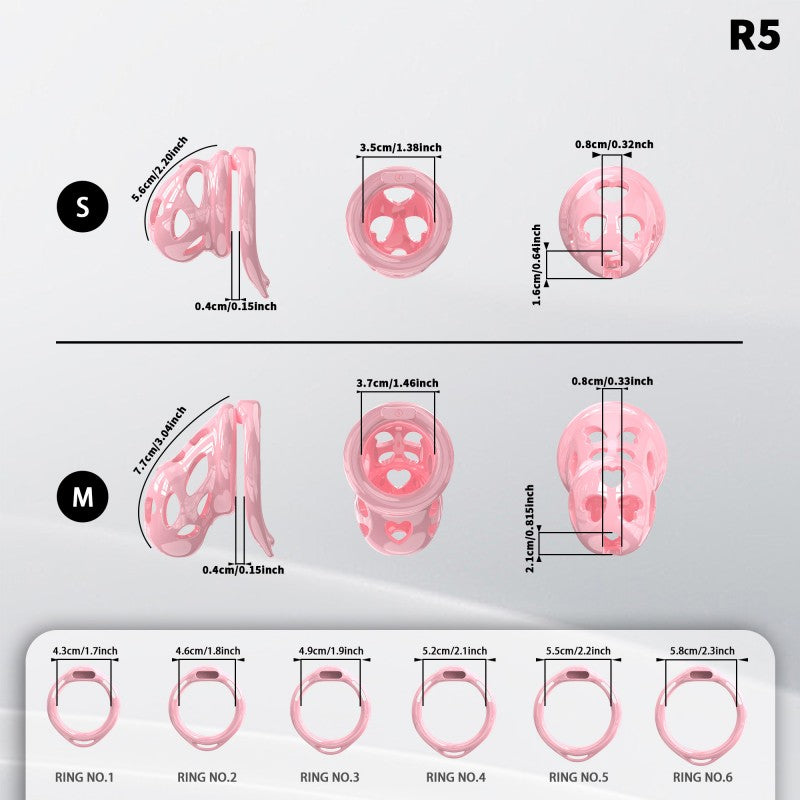 Heart-Shaped Hollow Silicone Chastity Cage | Male S/M 6 Rings, Key Lock (R5)