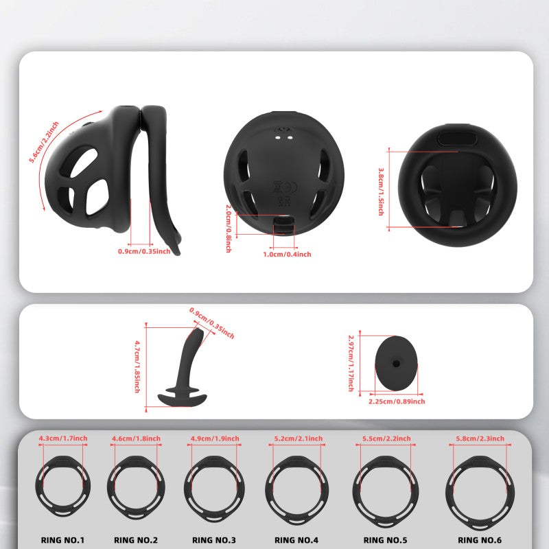 Electric Silicone Chastity Cage with Remote Control, Vibrating Plug & Harness