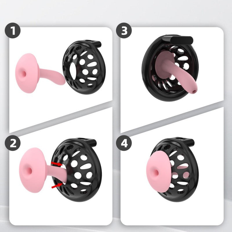 Silicone Soft Nail Chastity Cage | Male Chastity Device with Airport-Security Plastic Lock – 3 Wearing Methods, Pink/Black/Purple, S/M Sizes