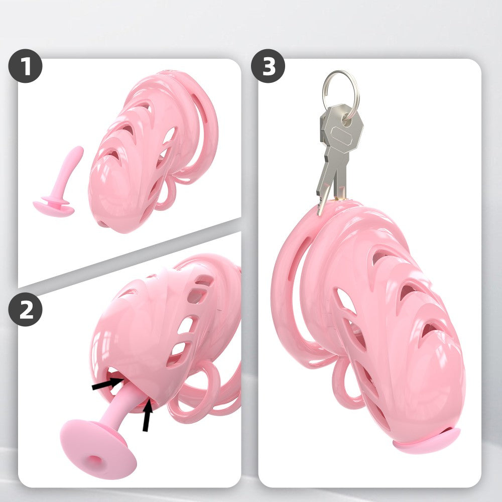 Male Chastity Cage with Soft Internal Stimulators – Breathable Waterproof Adjustable Device with 6 Ring Sizes & Discreet Lock (S/M)