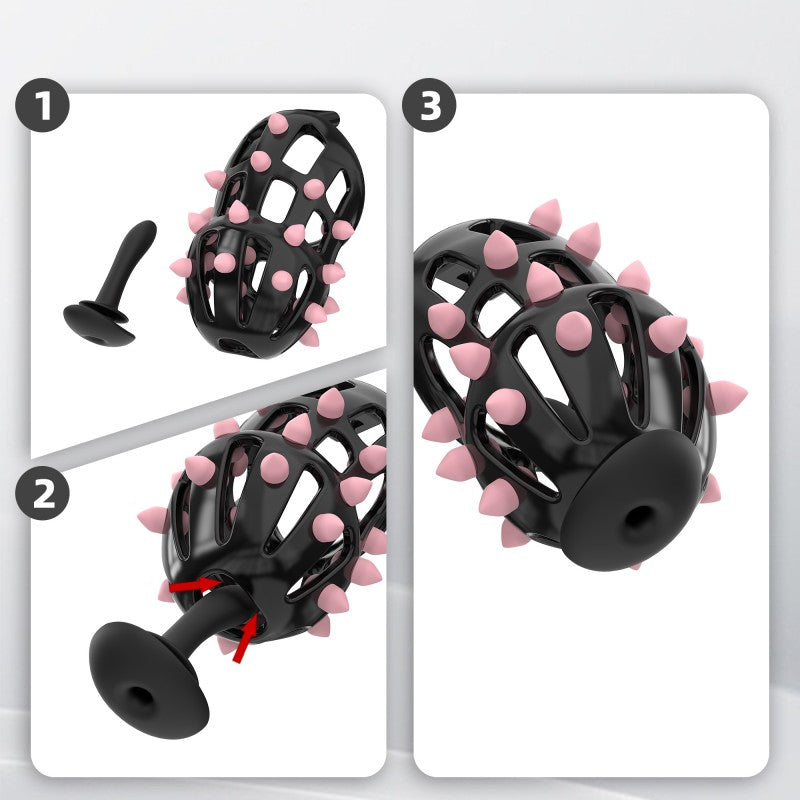 Spiked Chastity Cage Harness Set with Remote Vibrating Anal Plug GSD