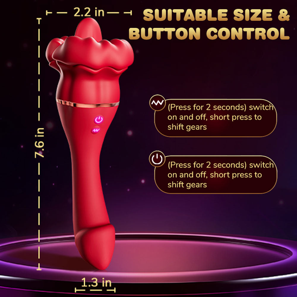 Big Mouth Tongue Clit Stimulator Anal Dildo Rose Toy - Double Clitoral Vibrator G Spot Prostate Massager