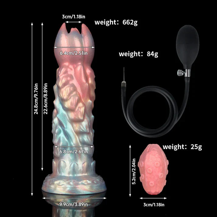 Edwiin Colorful Inflatable Ovipositor Dildo with 4 Eggs – Silicone Fantasy Egg Laying Toy