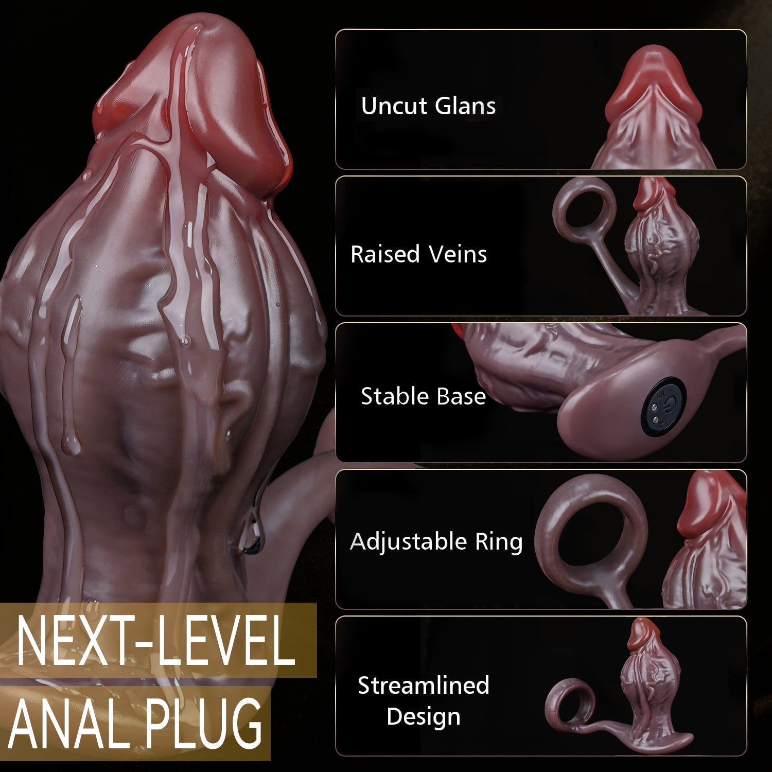 Remote Control Vibrating Butt Plug with Cock Ring, Silicone Prostate
