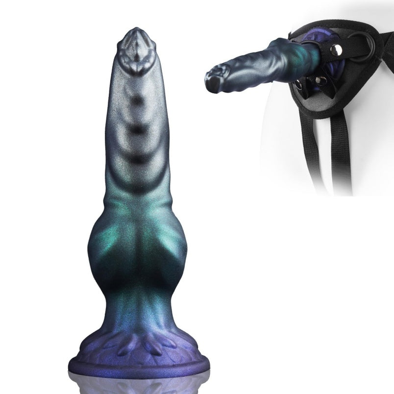 Domlust Metallic Knotted Dragon Dildo – Dual-Density Platinum Silicone Spiral Head Suction Cup Strap-On Fetish Sex Toy