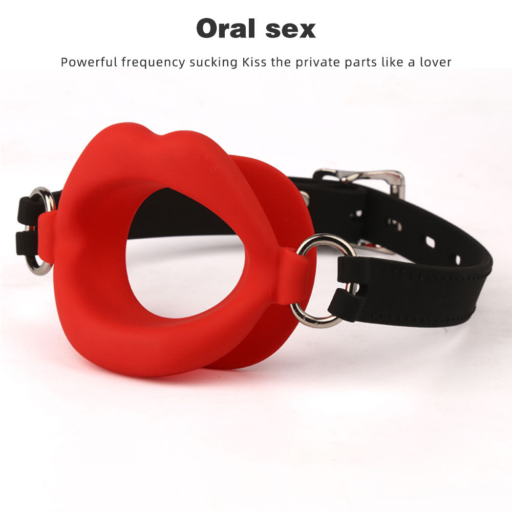 Fantasy Red Lip Ball Gag  - Leather Belt Bondage Restriants Oral Sex Toys
