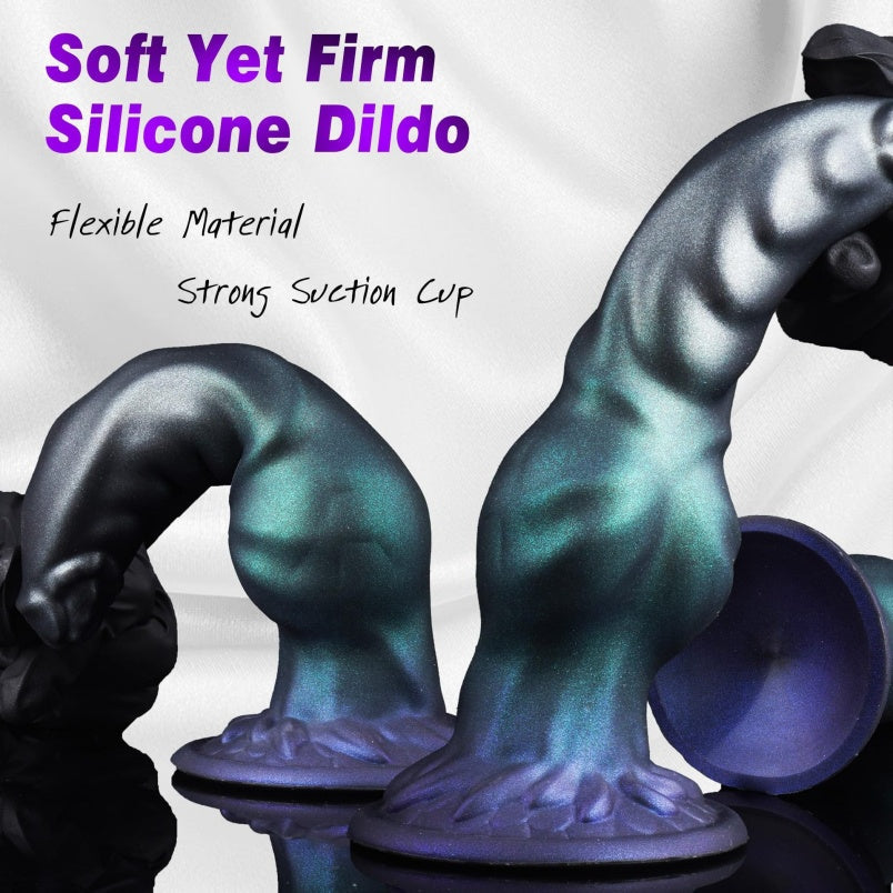 Domlust Metallic Knotted Dragon Dildo – Dual-Density Platinum Silicone Spiral Head Suction Cup Strap-On Fetish Sex Toy