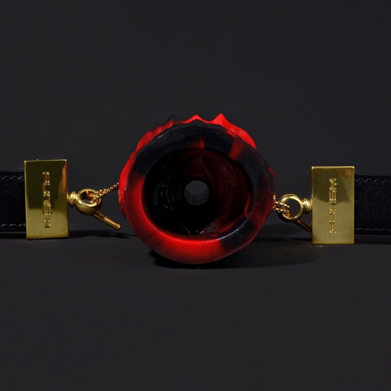 Black-Red Silicone Strapon Fantasy Ball Gag - Bondage Female Kinky Sex Toys for Women