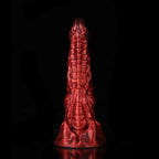 Ghostly Crimson Fantasy Dildo – Textured Spiral Silicone Toy with Weighted Base