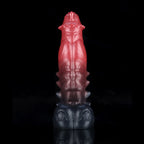 Spiny Orange Black Fantasy Knot Dildo – Textured Silicone Creature Toy with Harness-Compatible Base