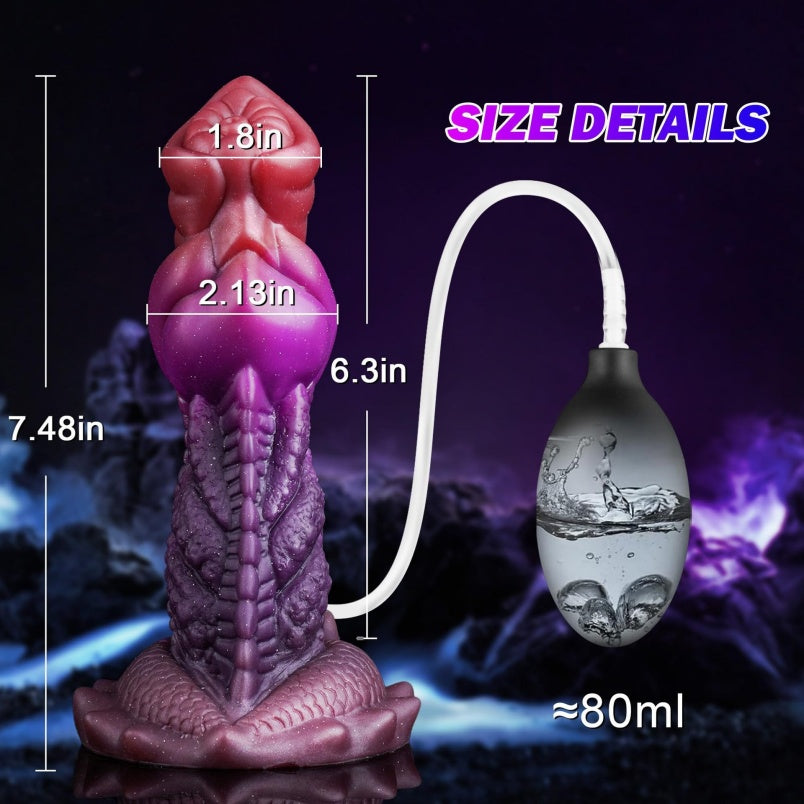 Domlust Squirting Dragon Dildo | Fake Cum Ejaculating Fantasy Toy – G-Spot Knot, Red & Purple Silicone