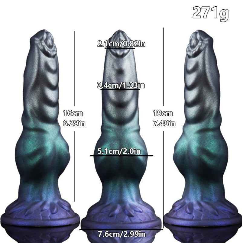 Domlust Metallic Knotted Dragon Dildo – Dual-Density Platinum Silicone Spiral Head Suction Cup Strap-On Fetish Sex Toy