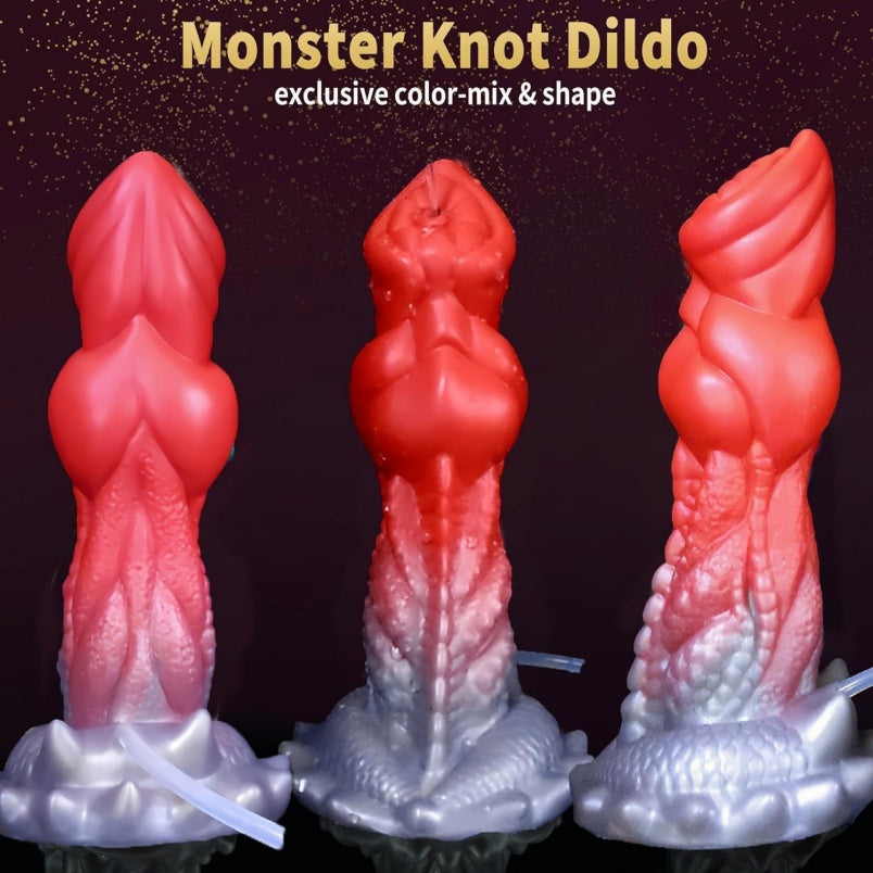 Domlust Squirting Dragon Dildo | Fake Cum Ejaculating Fantasy Toy – G-Spot Knot, Red & Purple Silicone