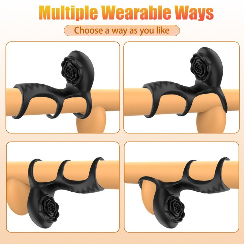 Rose Clit Sucking Triple Cockring Penis Sleeves – Silicone Vibrating Sheath Couple Sex Toys