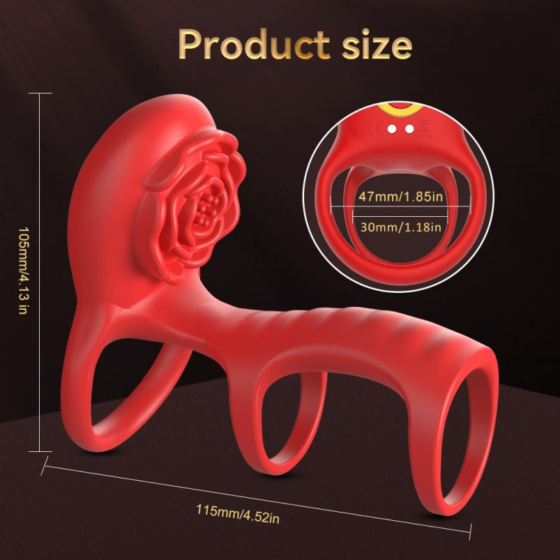 Rose Clit Sucking Triple Cockring Penis Sleeves – Silicone Vibrating Sheath Couple Sex Toys