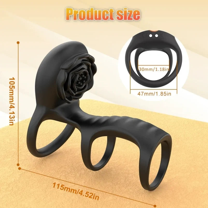 Rose Clit Sucking Triple Cockring Penis Sleeves – Silicone Vibrating Sheath Couple Sex Toys
