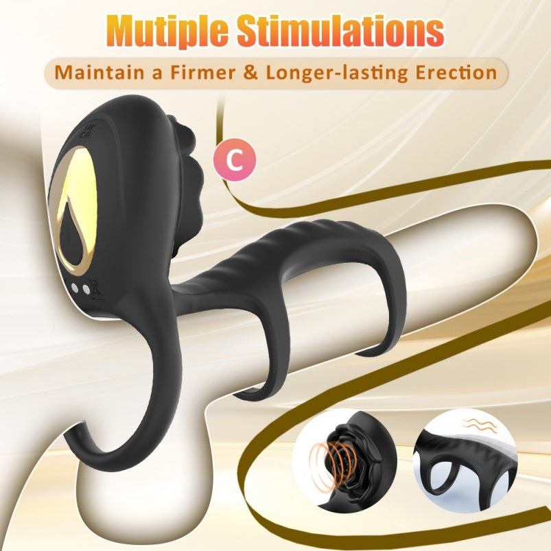 Rose Clit Sucking Triple Cockring Penis Sleeves – Silicone Vibrating Sheath Couple Sex Toys