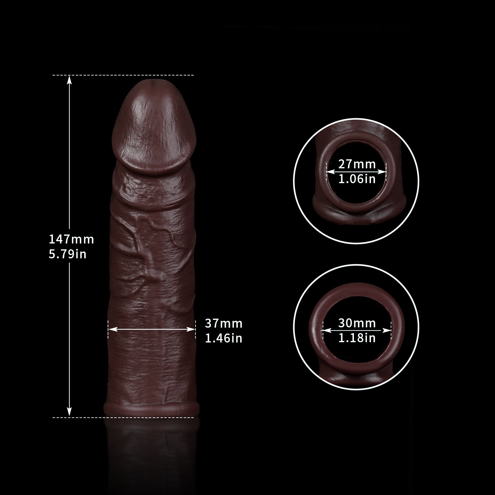 Life Size Cock Sleeve Enlarger - Realistic Dildo Penis Ring Premium Silicone Sex Toy for Men