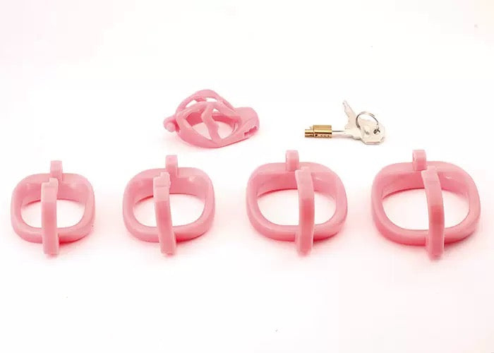 Plastic Male Chastity Cage with Key – Adjustable ABS Design, 3 Internal Styles, 4 Ring Sizes (42–55mm), Pink / Black / Clear