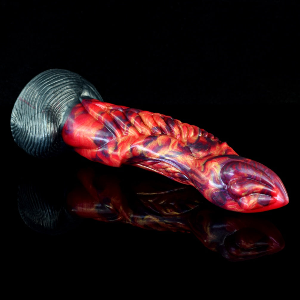 Domlust Fire Dragon Dildo – Platinum Silicone Spiral Rib Creature Cock with Suction Cup | G-Spot & Anal